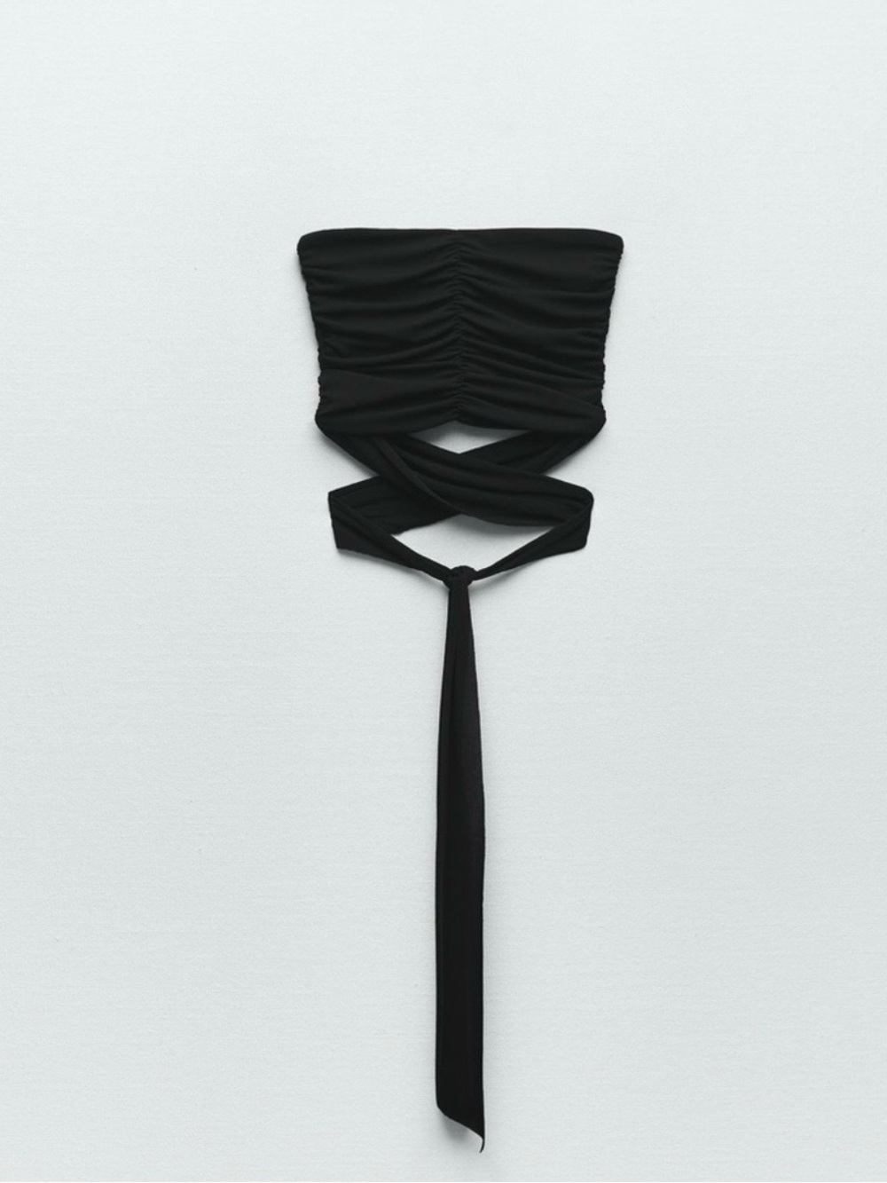 Zara Black Ruched Tie-Front Strapless Crop Top